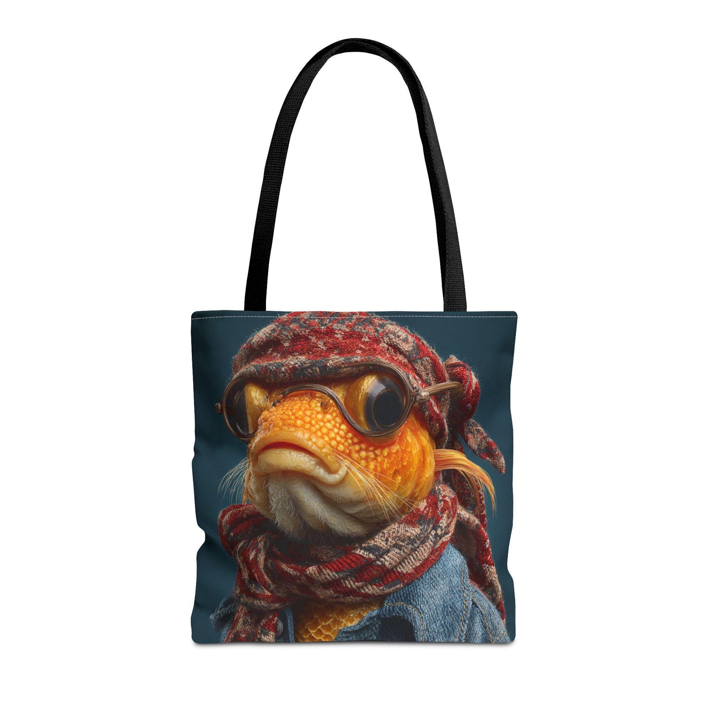 Steampunk Goldfish Portrait Tote Bag | Fish in Goggles and Scarf