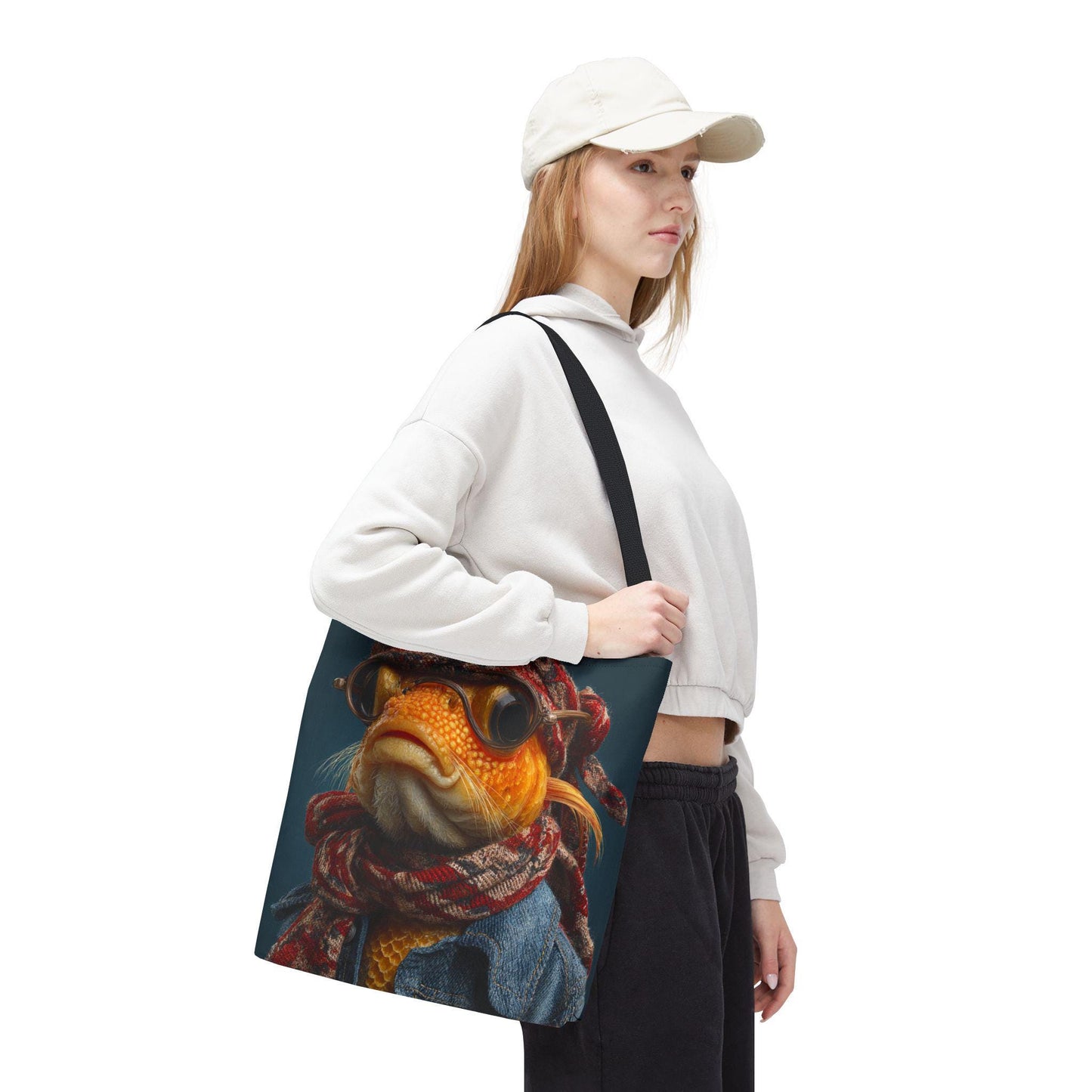 Steampunk Goldfish Portrait Tote Bag | Fish in Goggles and Scarf