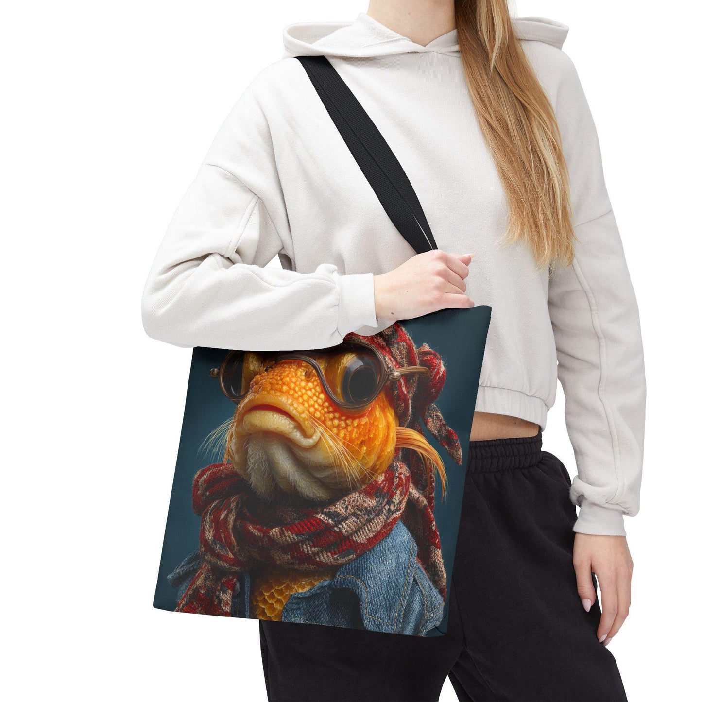 Steampunk Goldfish Portrait Tote Bag | Fish in Goggles and Scarf