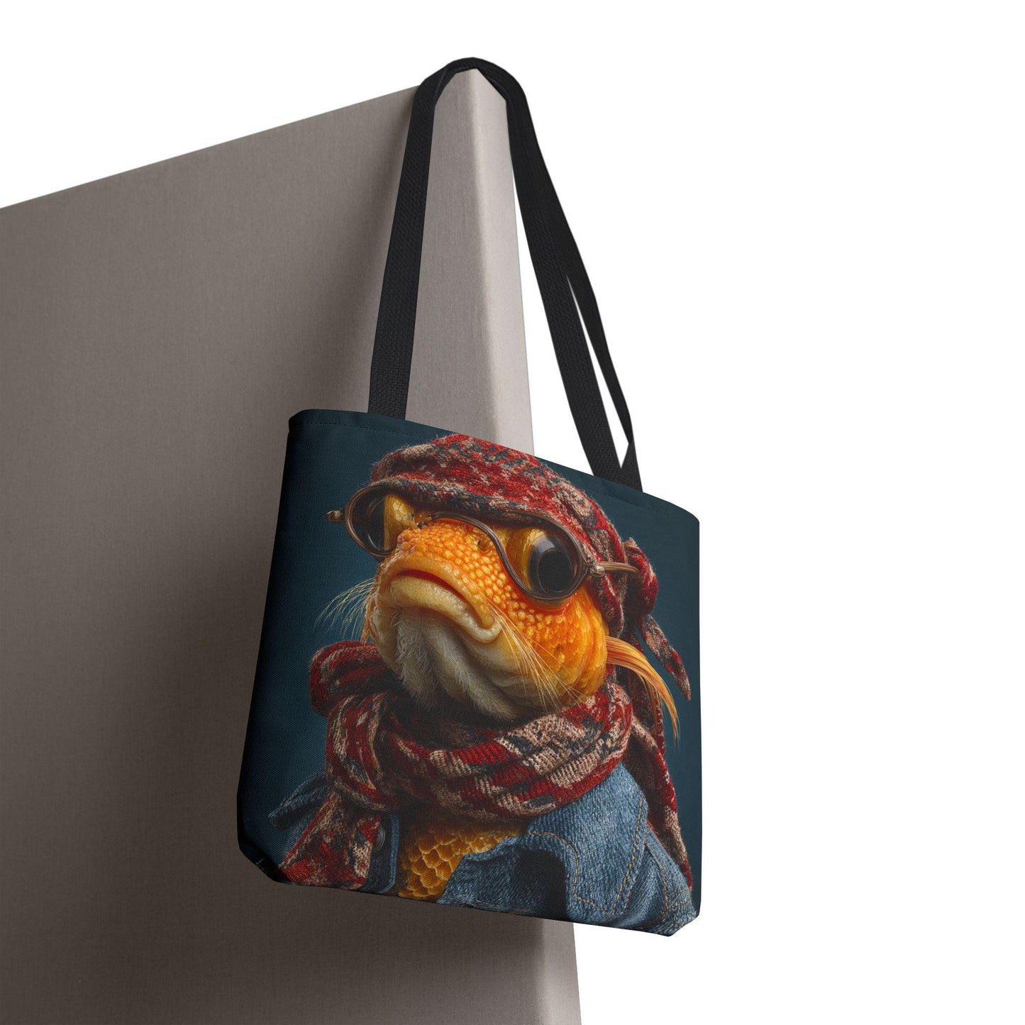 Steampunk Goldfish Portrait Tote Bag | Fish in Goggles and Scarf
