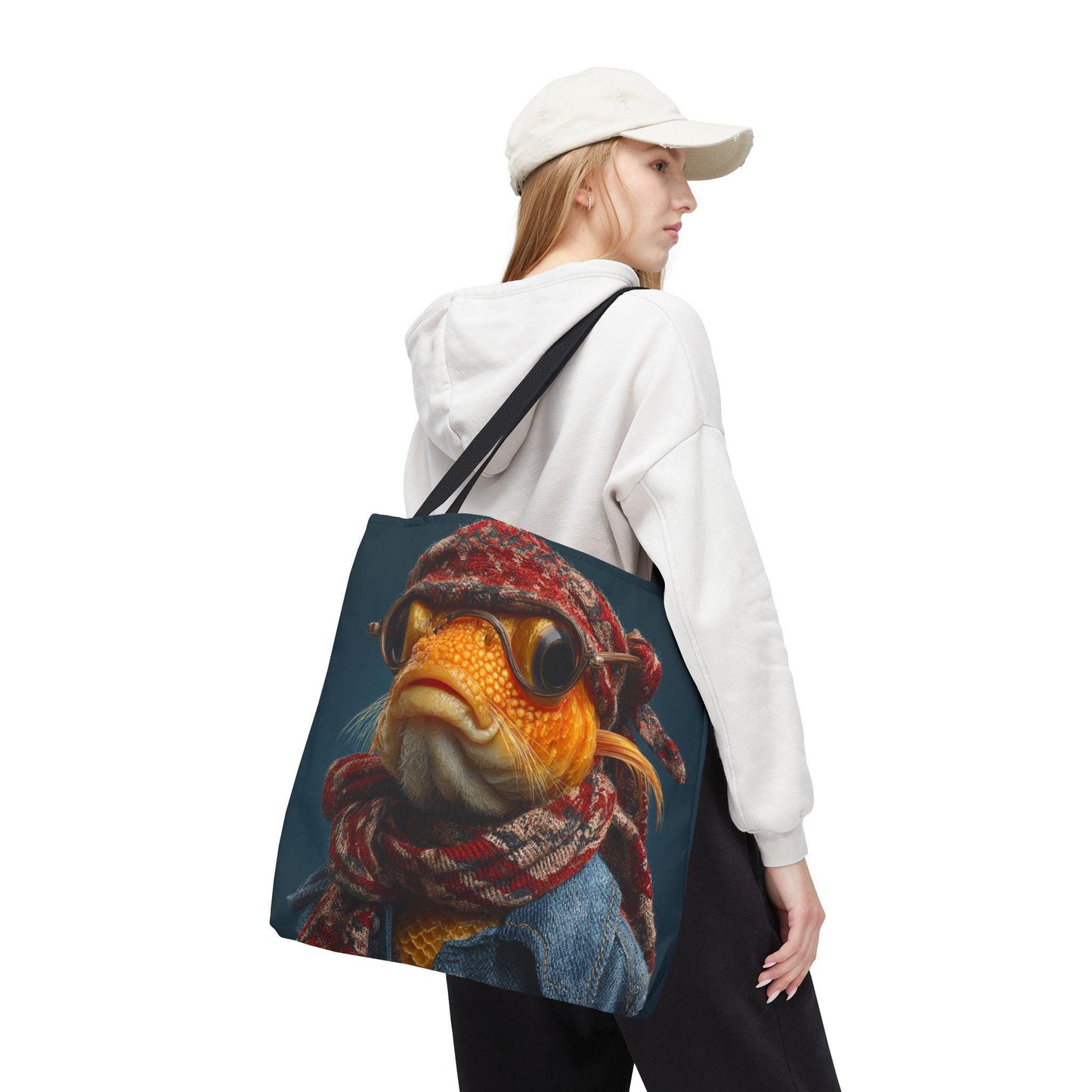 Steampunk Goldfish Portrait Tote Bag | Fish in Goggles and Scarf