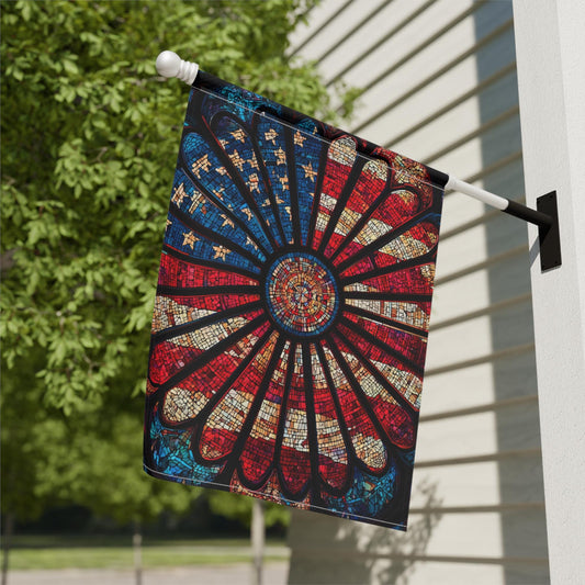 American Flag Stained Glass Sunburst Garden Banner | Patriotic Home Decor