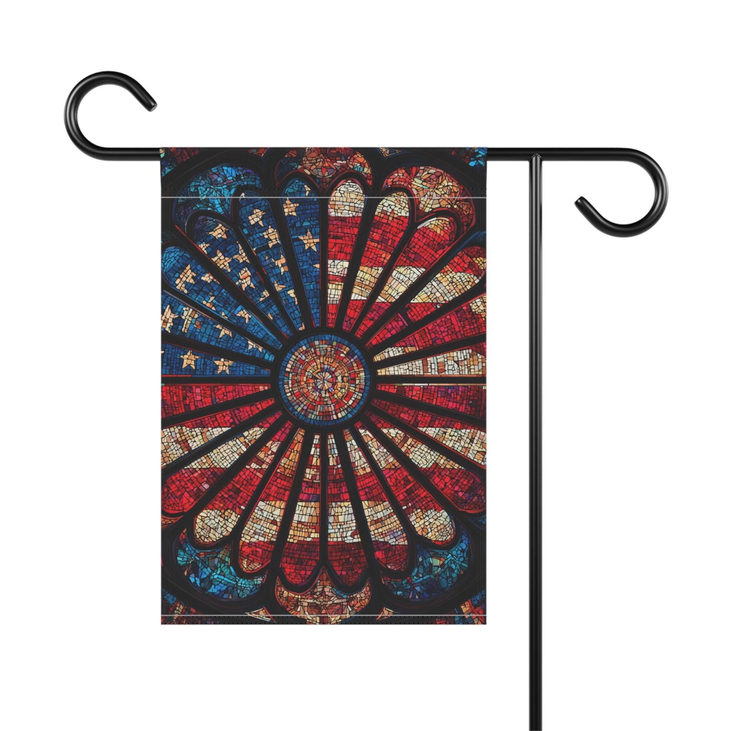 American Flag Stained Glass Sunburst Garden Banner | Patriotic Home Decor