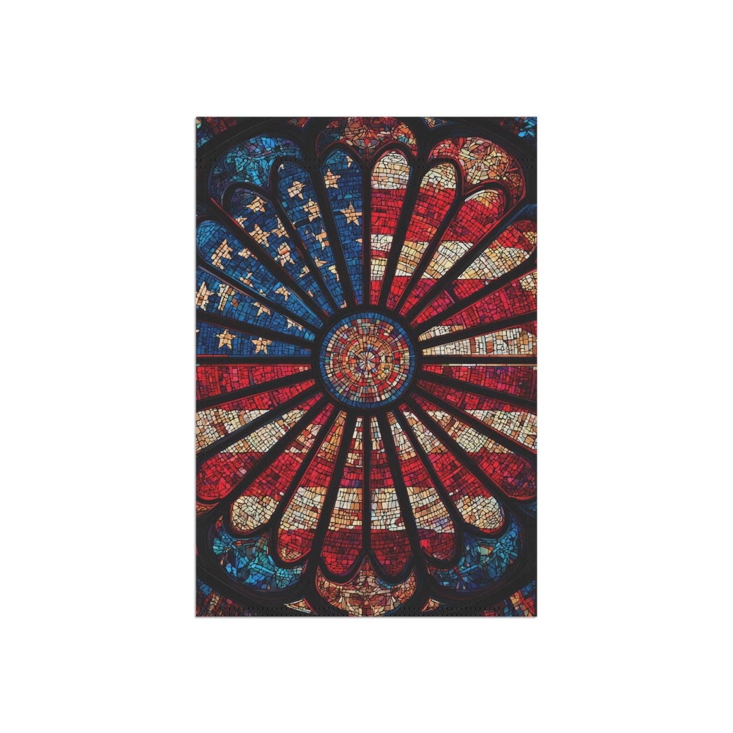 American Flag Stained Glass Sunburst Garden Banner | Patriotic Home Decor