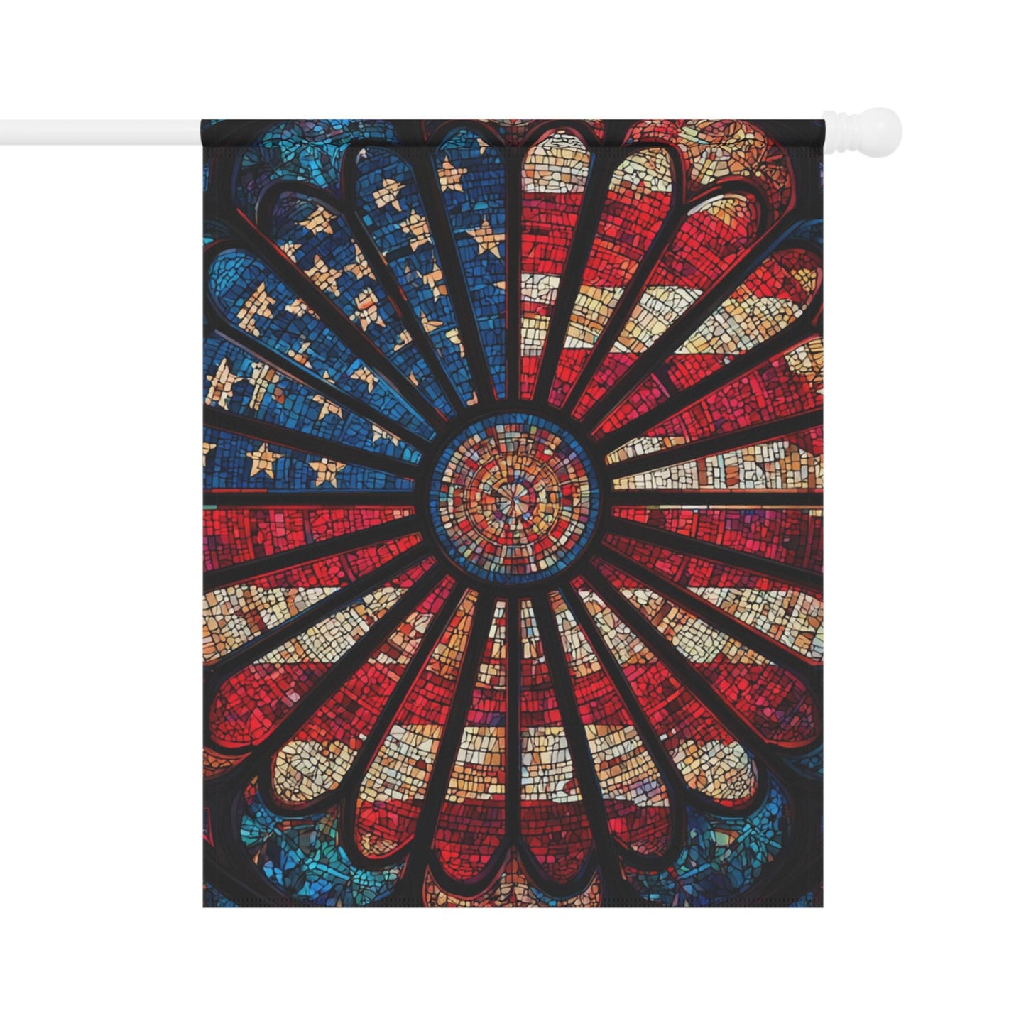 American Flag Stained Glass Sunburst Garden Banner | Patriotic Home Decor