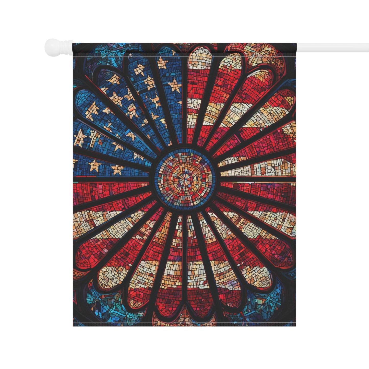 American Flag Stained Glass Sunburst Garden Banner | Patriotic Home Decor