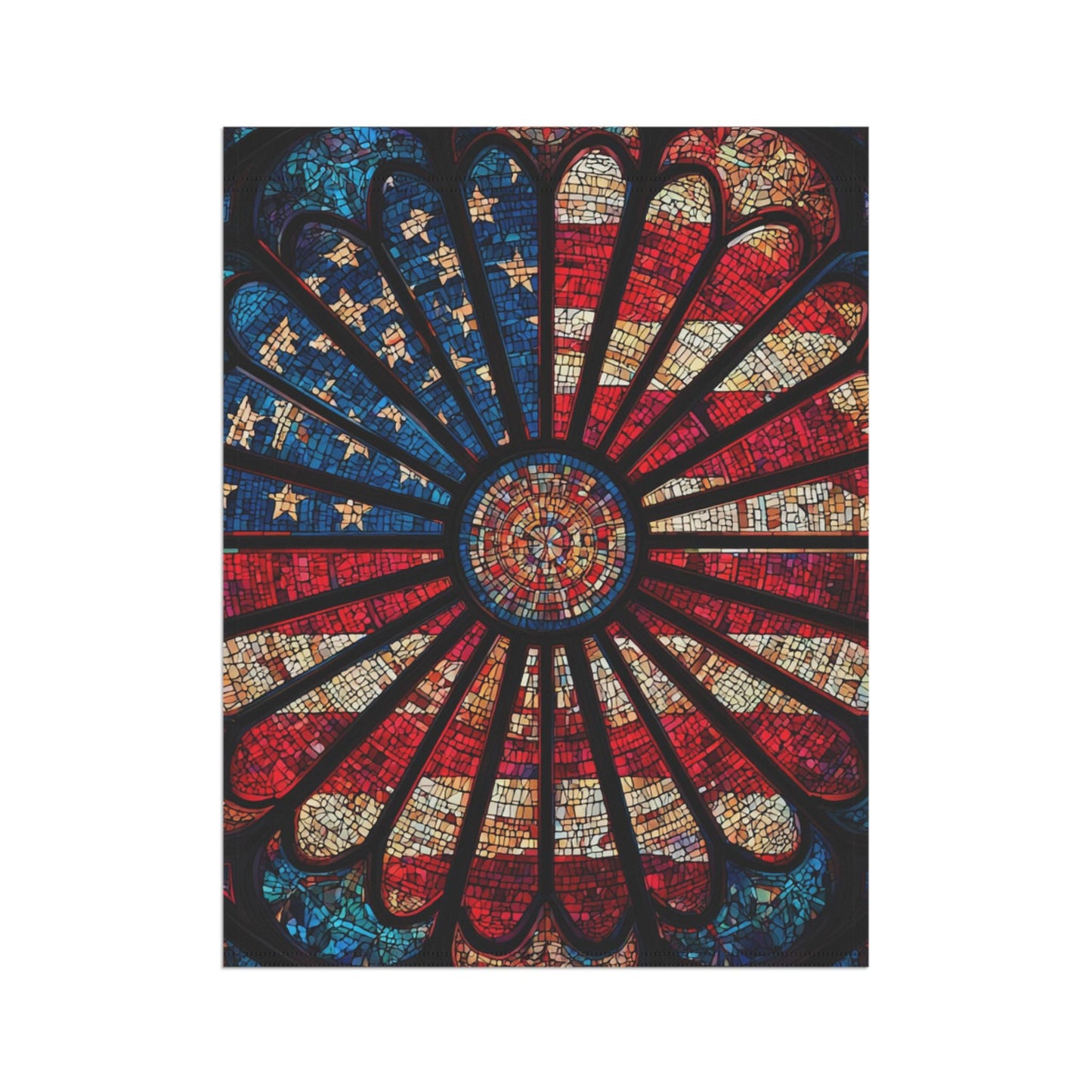 American Flag Stained Glass Sunburst Garden Banner | Patriotic Home Decor