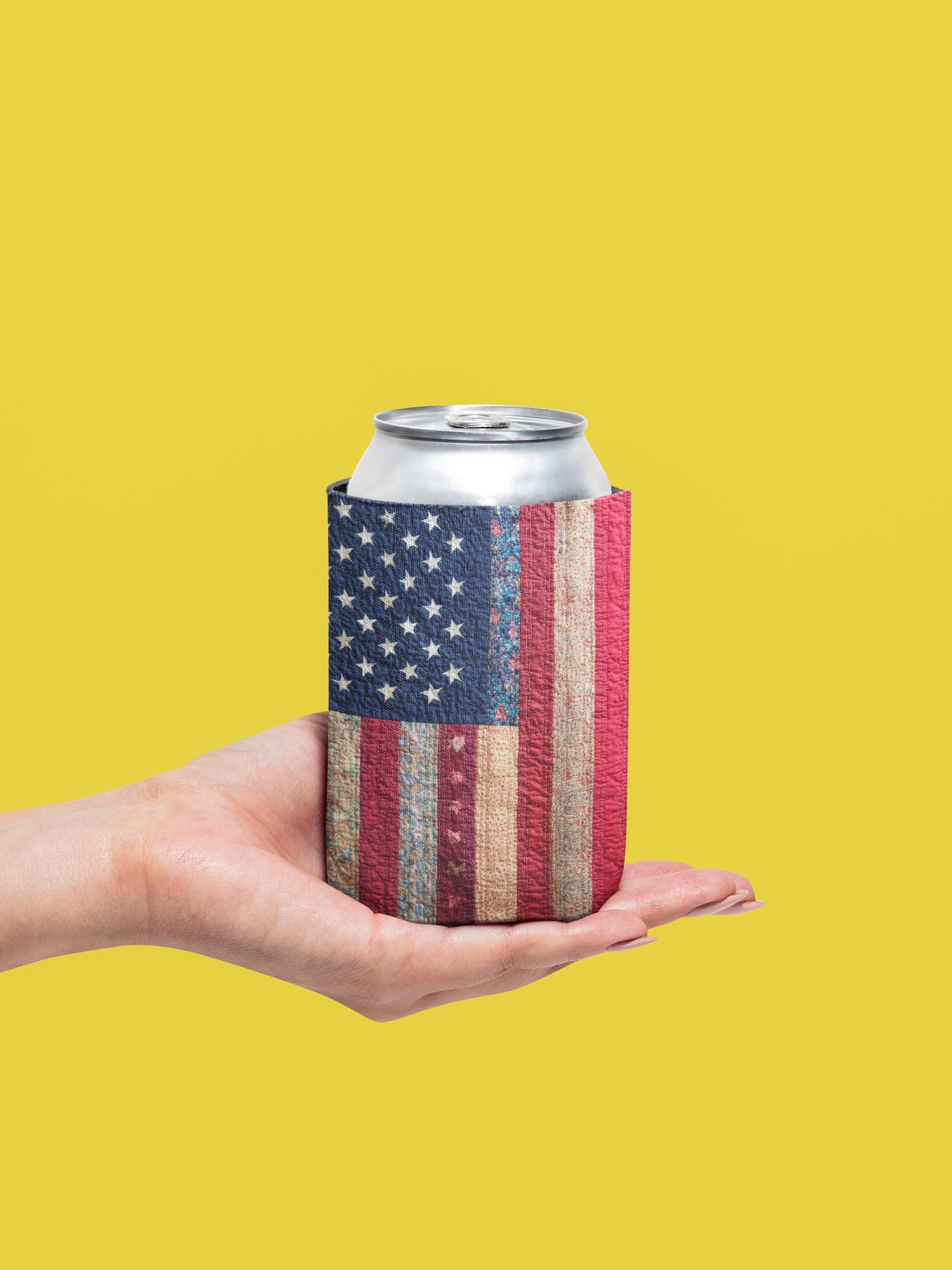 Distressed American Flag Can Cooler | Patriotic Beverage Koozie