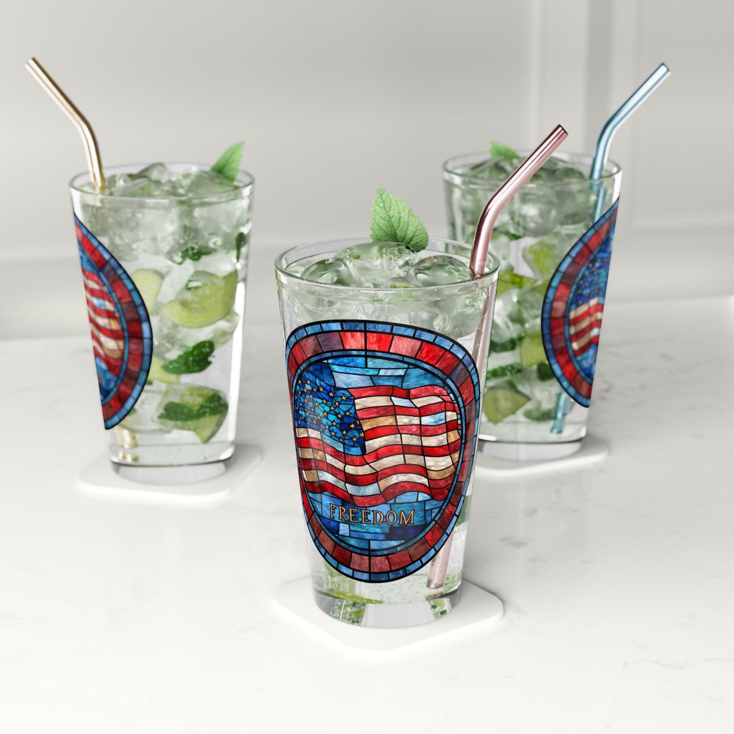 American Flag Stained Glass Freedom Pint Glass | 16oz