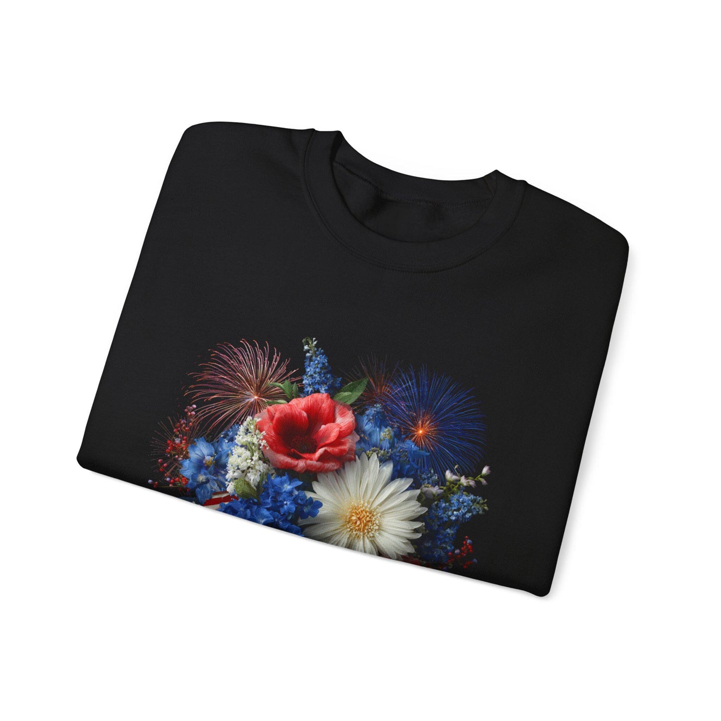Patriotic Floral Bouquet Sweatshirt | Red White Blue Poppies Daisies