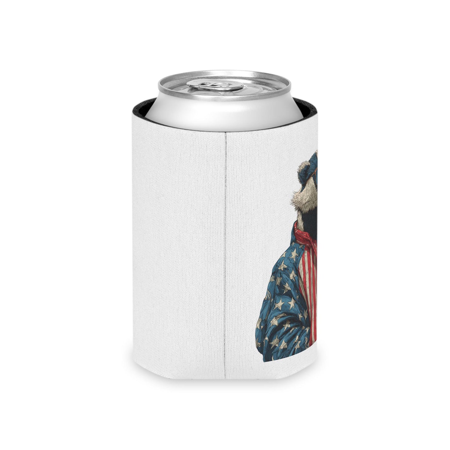 Patriotic Badger Holding Beer Can Cooler | 'Merica 250