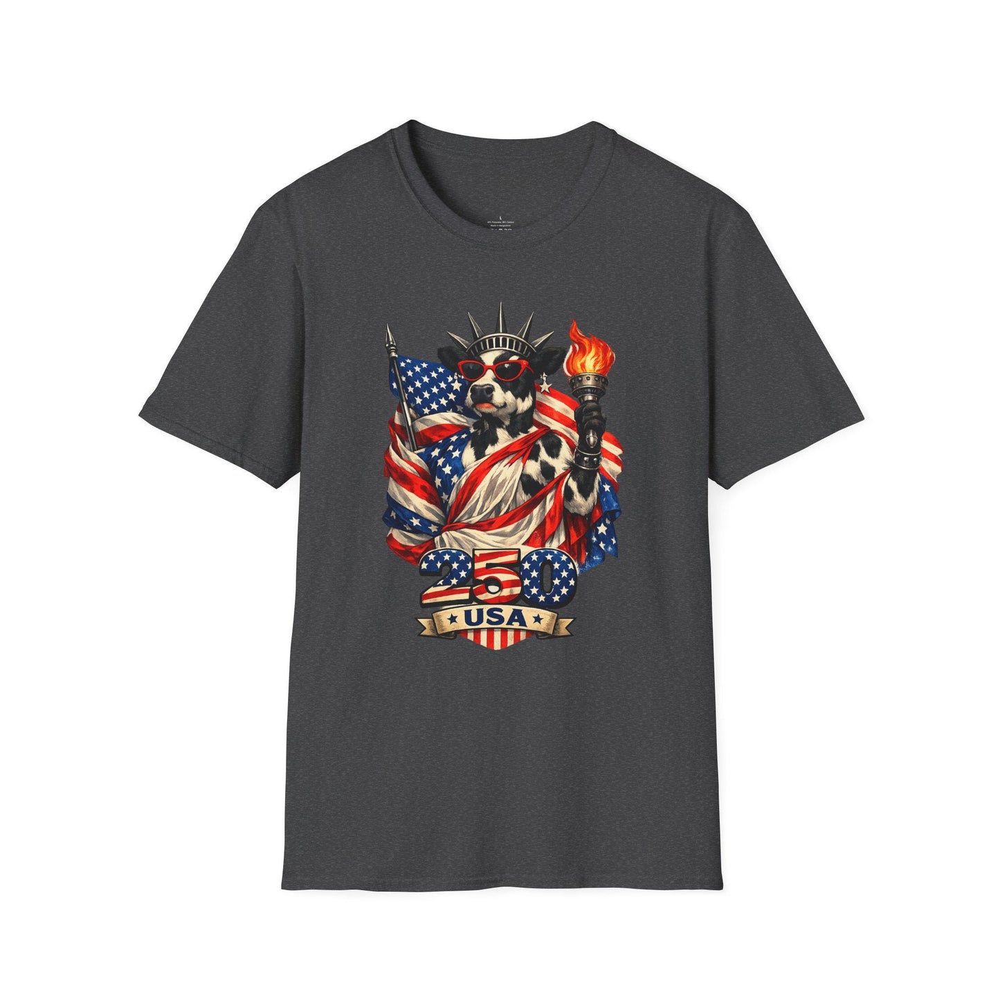 Cow Statue of Liberty with American Flag T-Shirt | Patriotic USA 4th of July