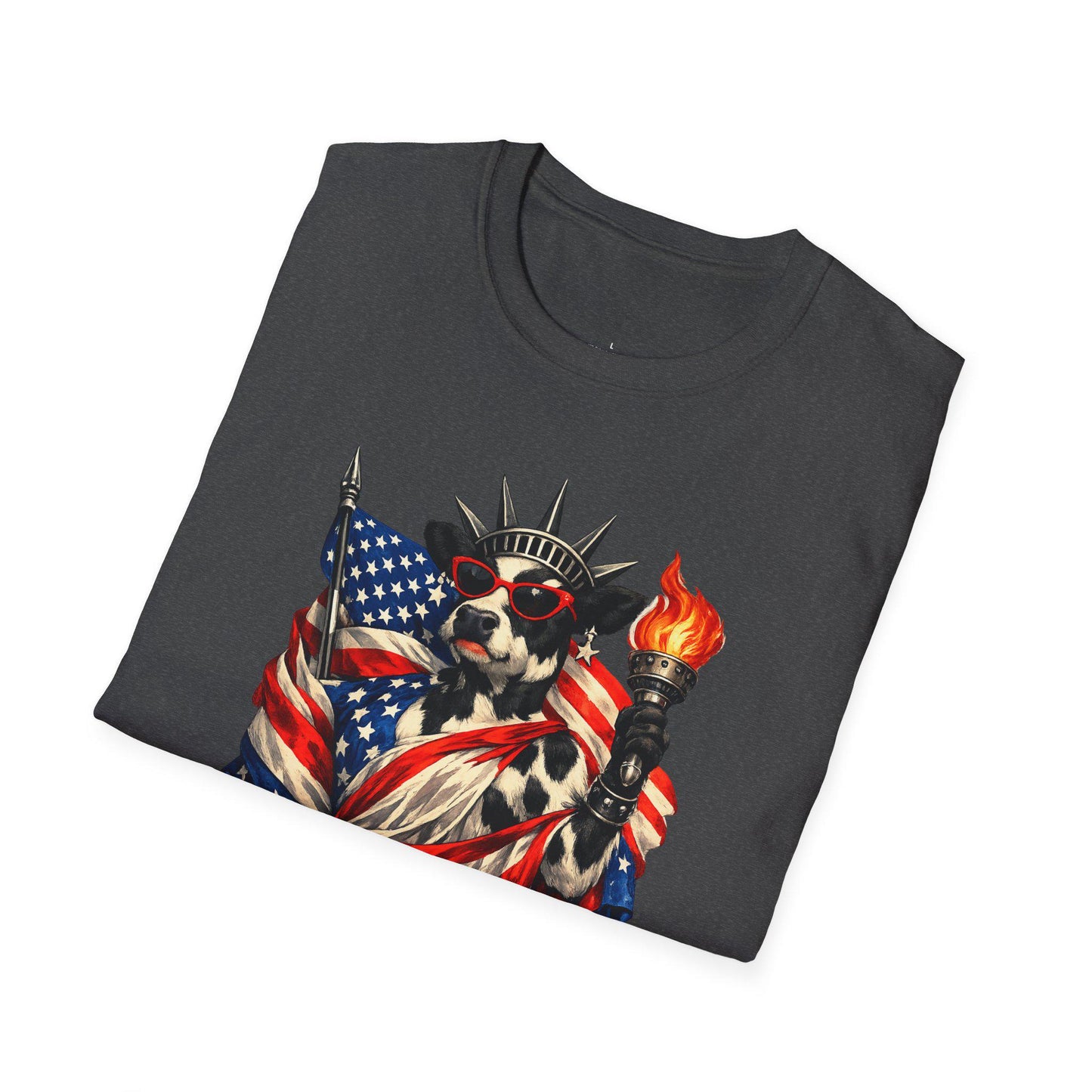 Cow Statue of Liberty with American Flag T-Shirt | Patriotic USA 4th of July