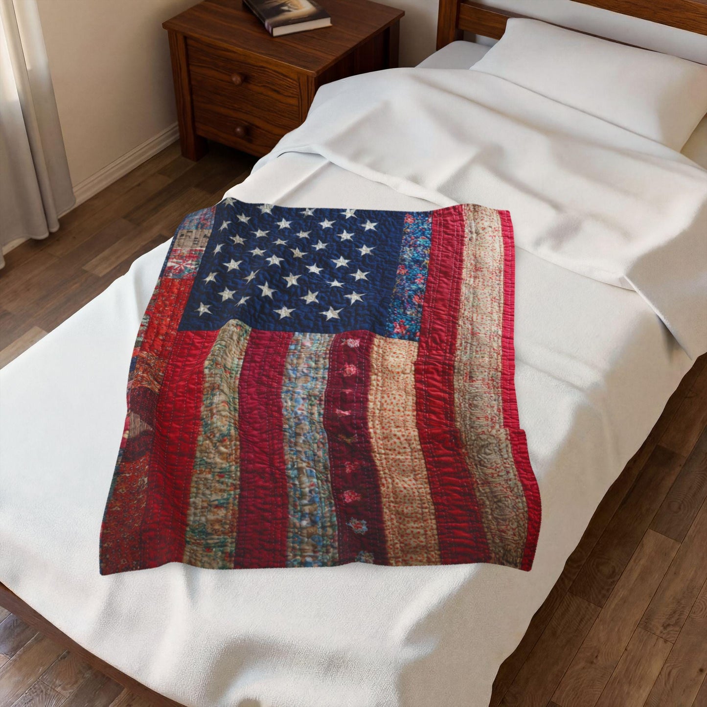 Distressed American Flag Velveteen Plush Blanket | Patriotic Stars Stripes Throw