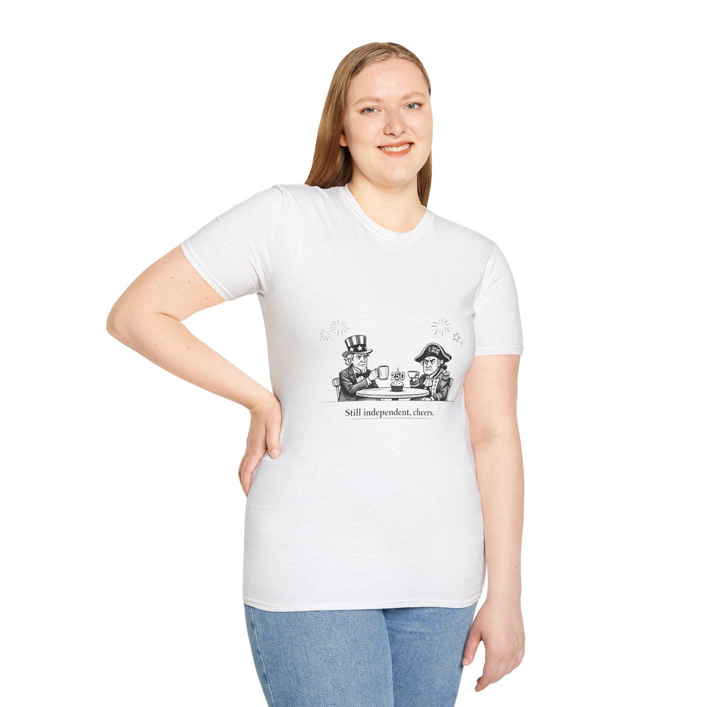 Still Independent Cheers T-Shirt | Uncle Sam & Revolutionary Soldier Illustration