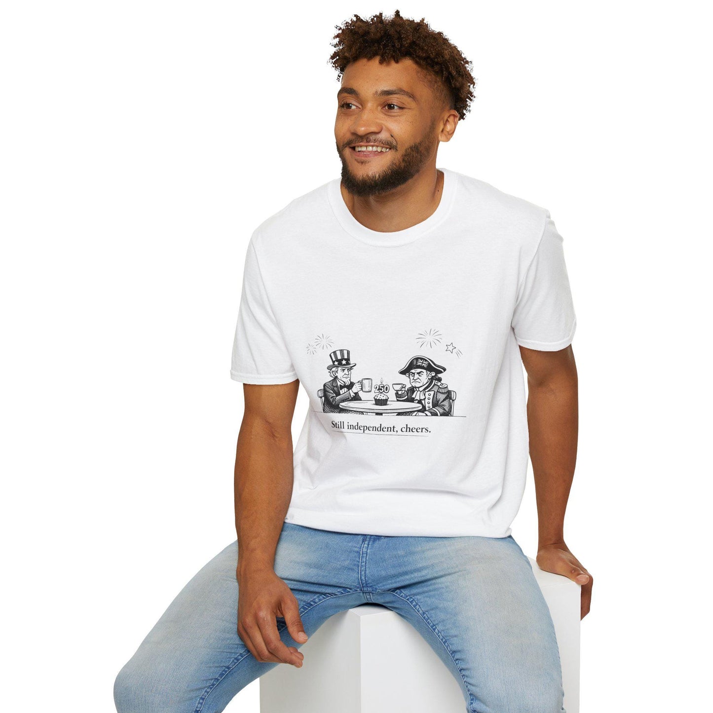 Still Independent Cheers T-Shirt | Uncle Sam & Revolutionary Soldier Illustration