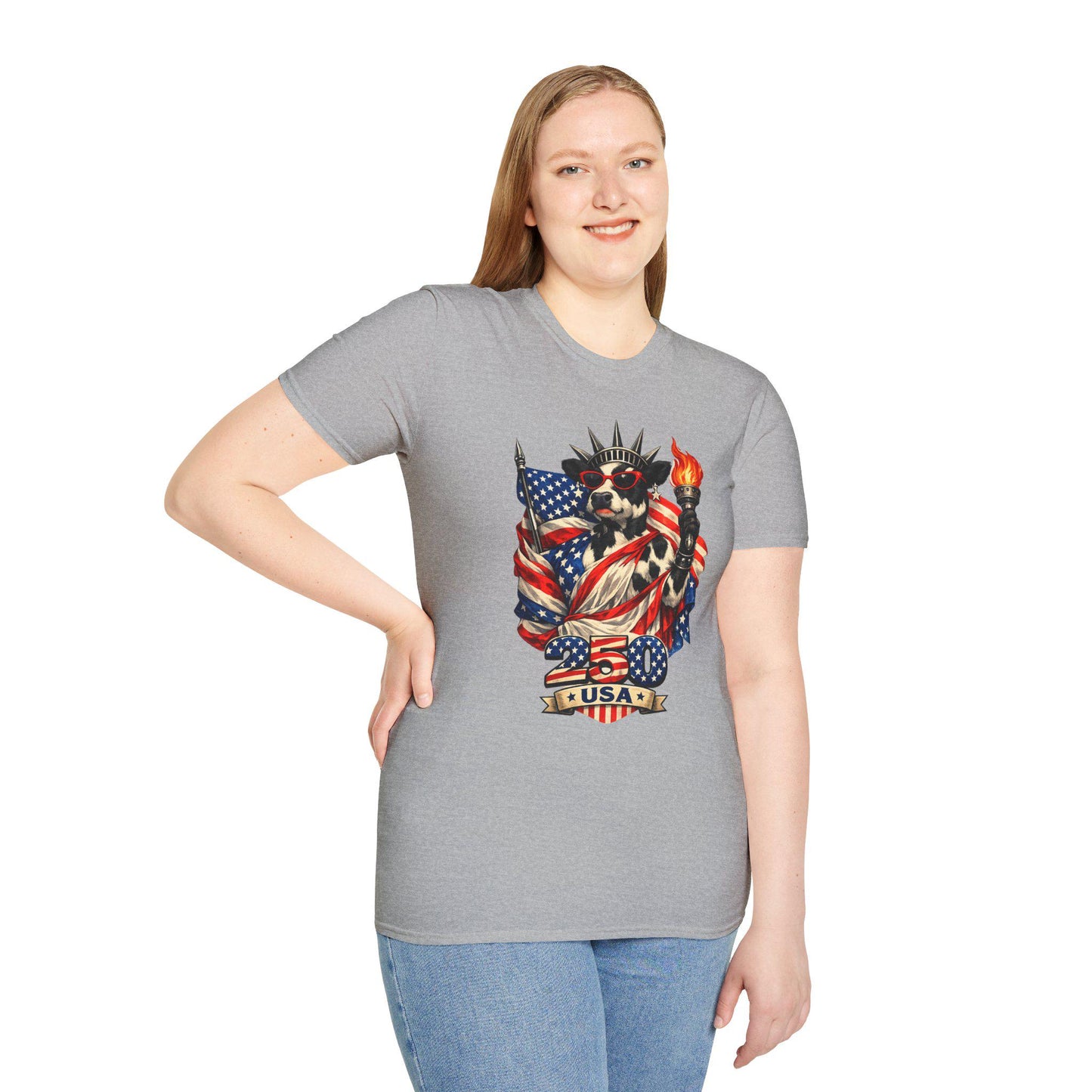 Cow Statue of Liberty with American Flag T-Shirt | Patriotic USA 4th of July