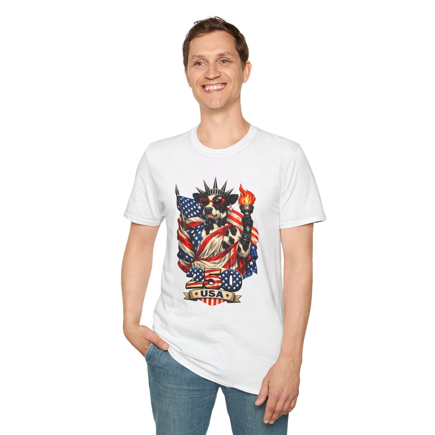 Cow Statue of Liberty with American Flag T-Shirt | Patriotic USA 4th of July