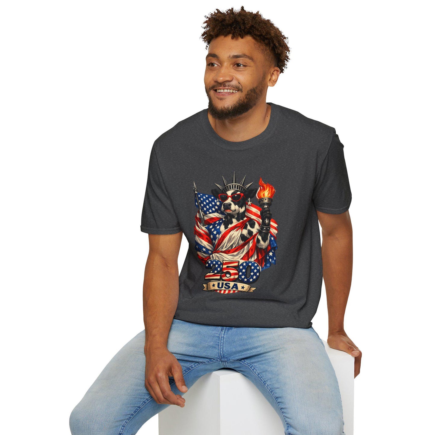Cow Statue of Liberty with American Flag T-Shirt | Patriotic USA 4th of July