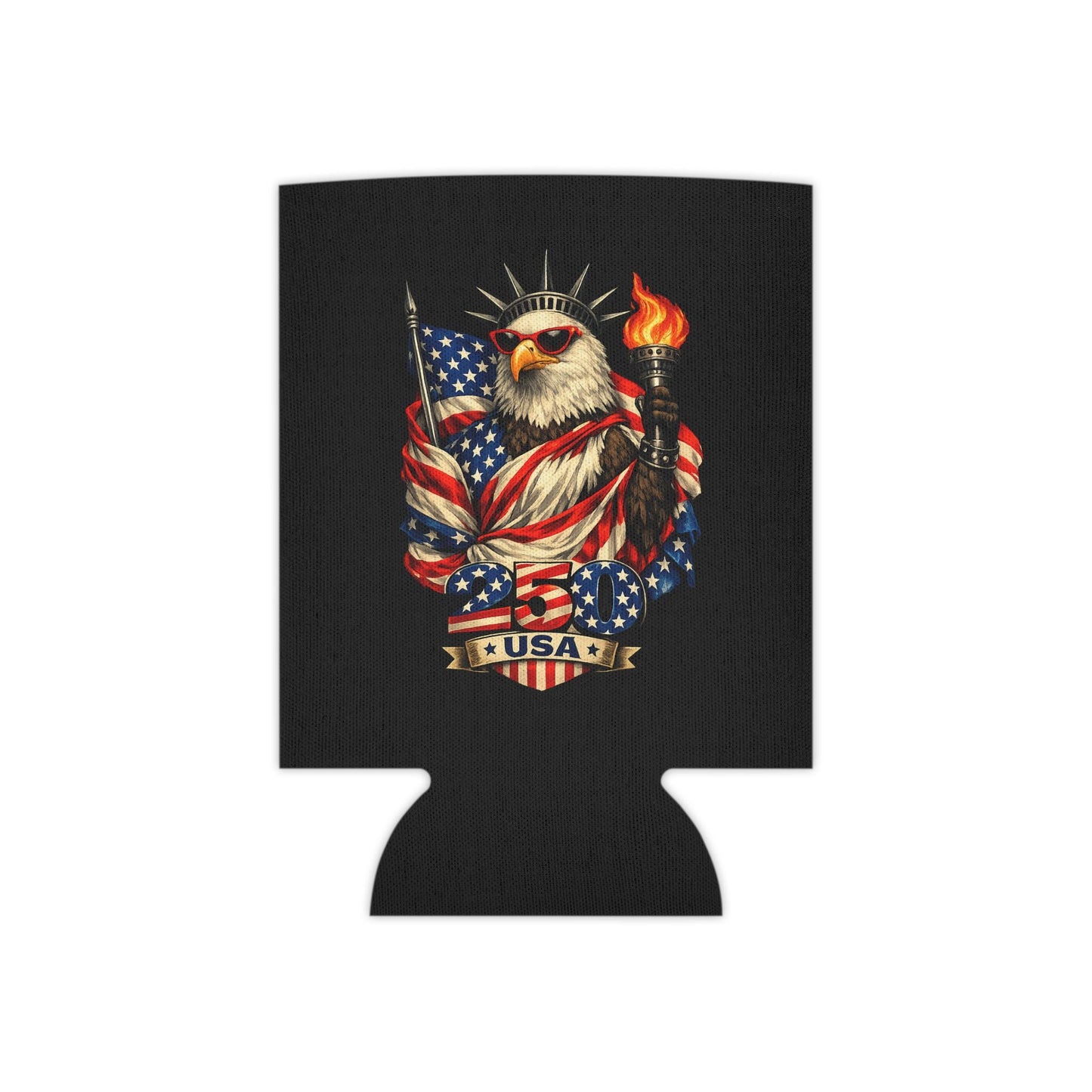 Patriotic Eagle with Flag Can Cooler | USA Americana Drink Koozie