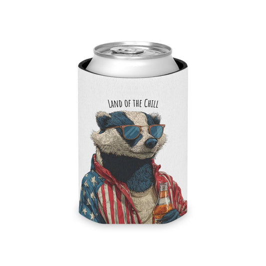 Land of the Chill Badger Can Cooler | Patriotic Americana Beer Holder