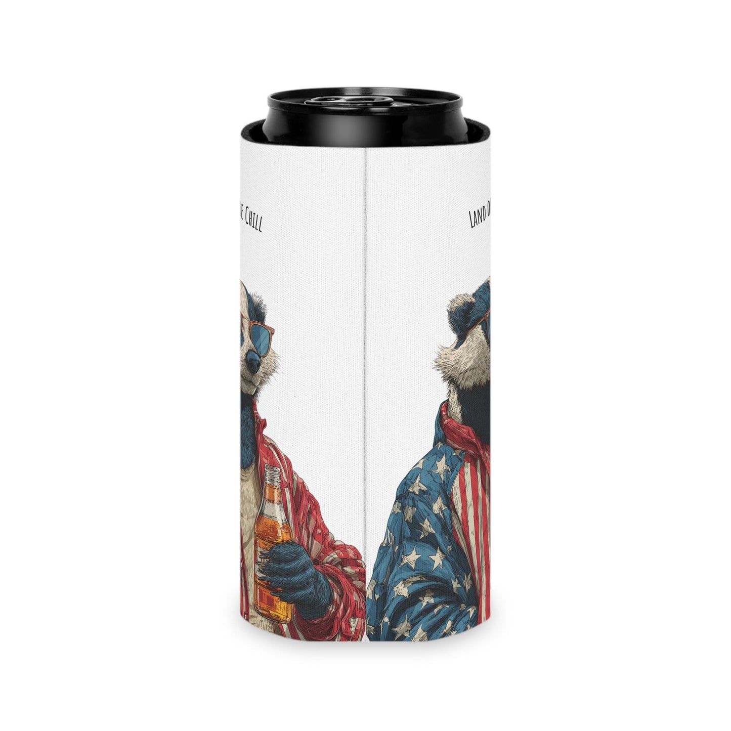 Land of the Chill Badger Can Cooler | Patriotic Americana Beer Holder