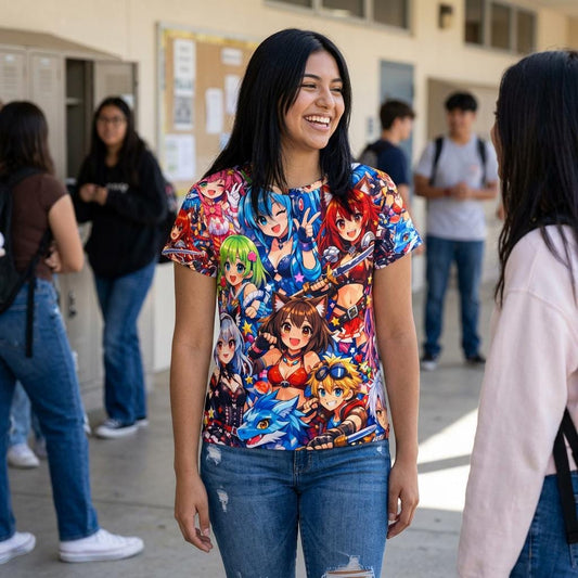 Anime Characters All-Over Print Shirt | Colorful Chibi Cast Tee