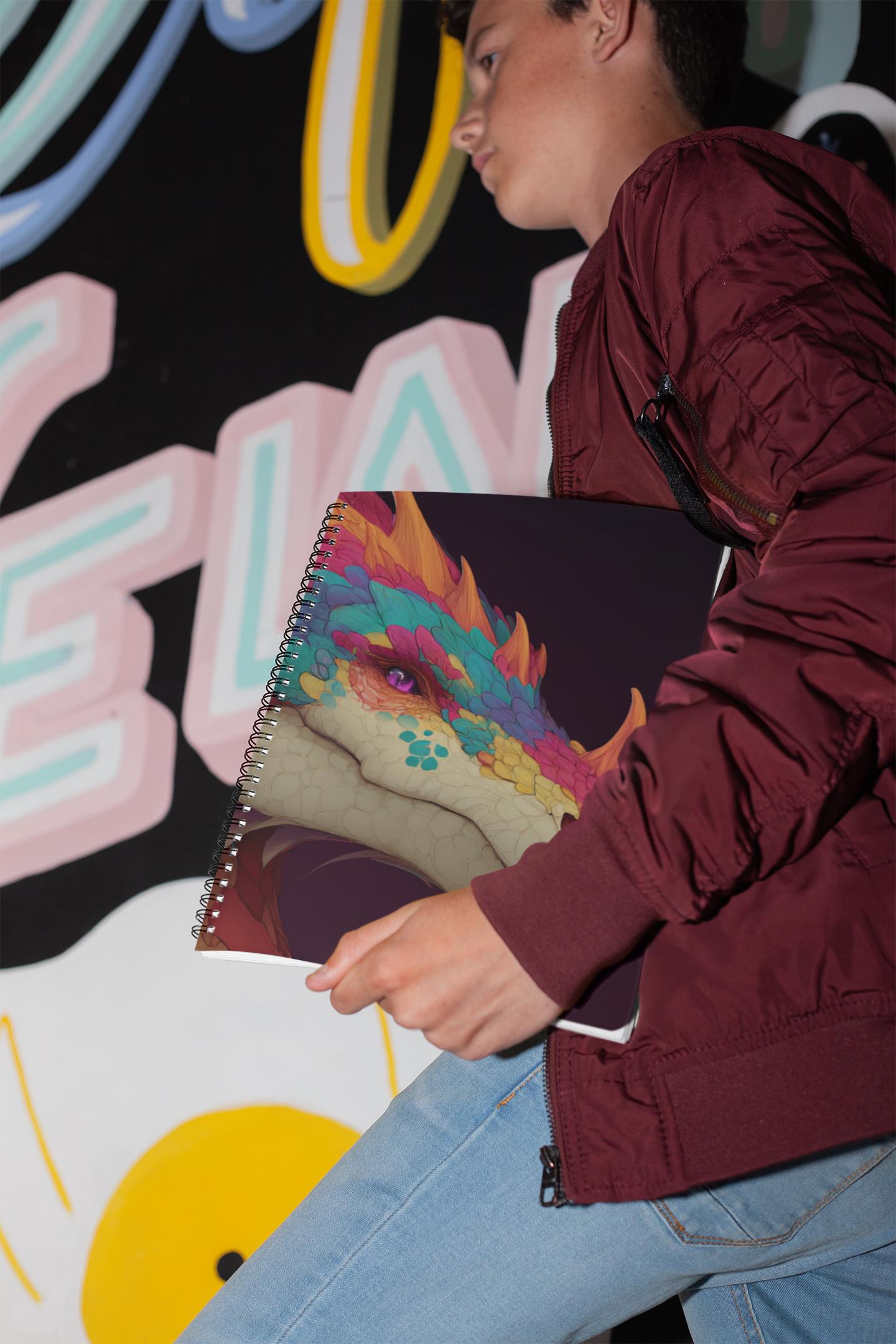 Colorful Feathered Dragon Spiral Bound Journal | Vibrant Fantasy Creature Notebook