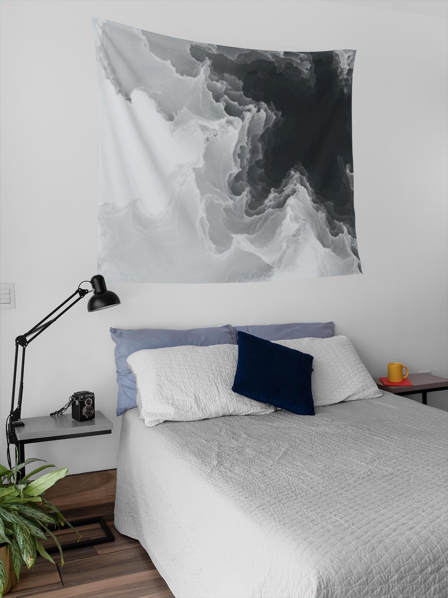 Abstract Black and White Marble Wall Tapestry | Monochrome Ink Cloud