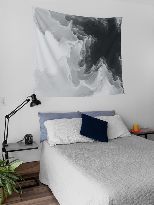 Abstract Black and White Marble Wall Tapestry | Monochrome Ink Cloud