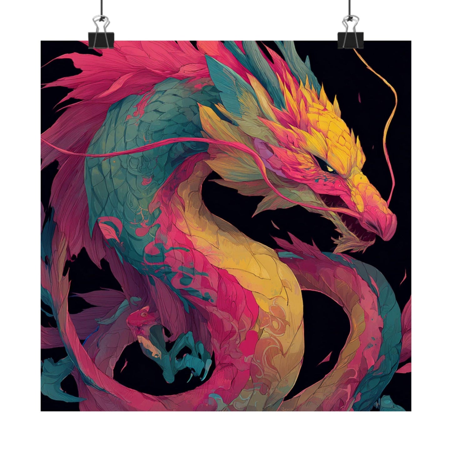 Vibrant Neon Dragon Matte Vertical Poster | Colorful Asian Dragon Wall Art