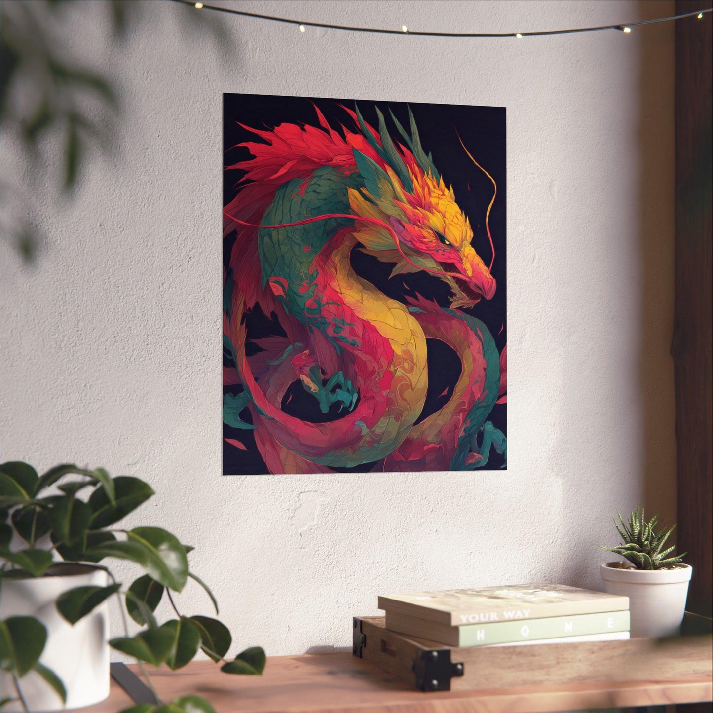 Vibrant Neon Dragon Matte Vertical Poster | Colorful Asian Dragon Wall Art