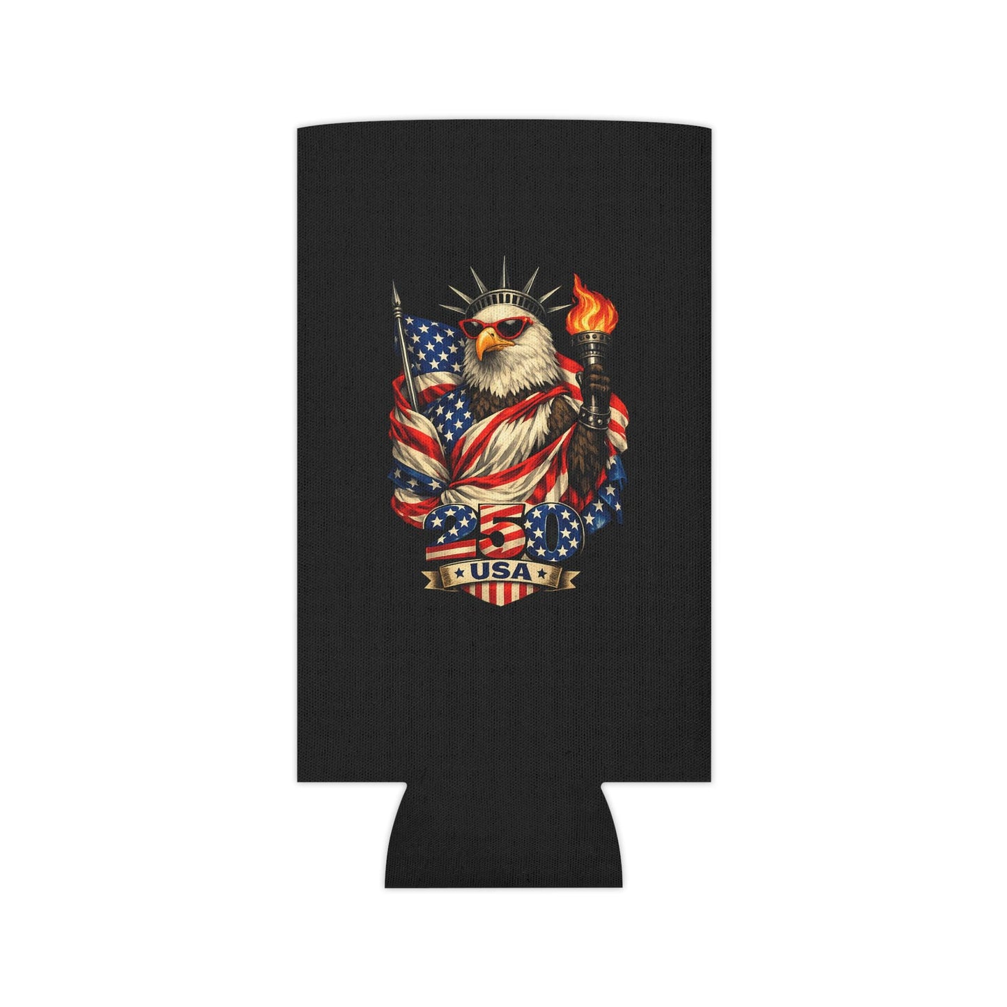 Patriotic Eagle with Flag Can Cooler | USA Americana Drink Koozie