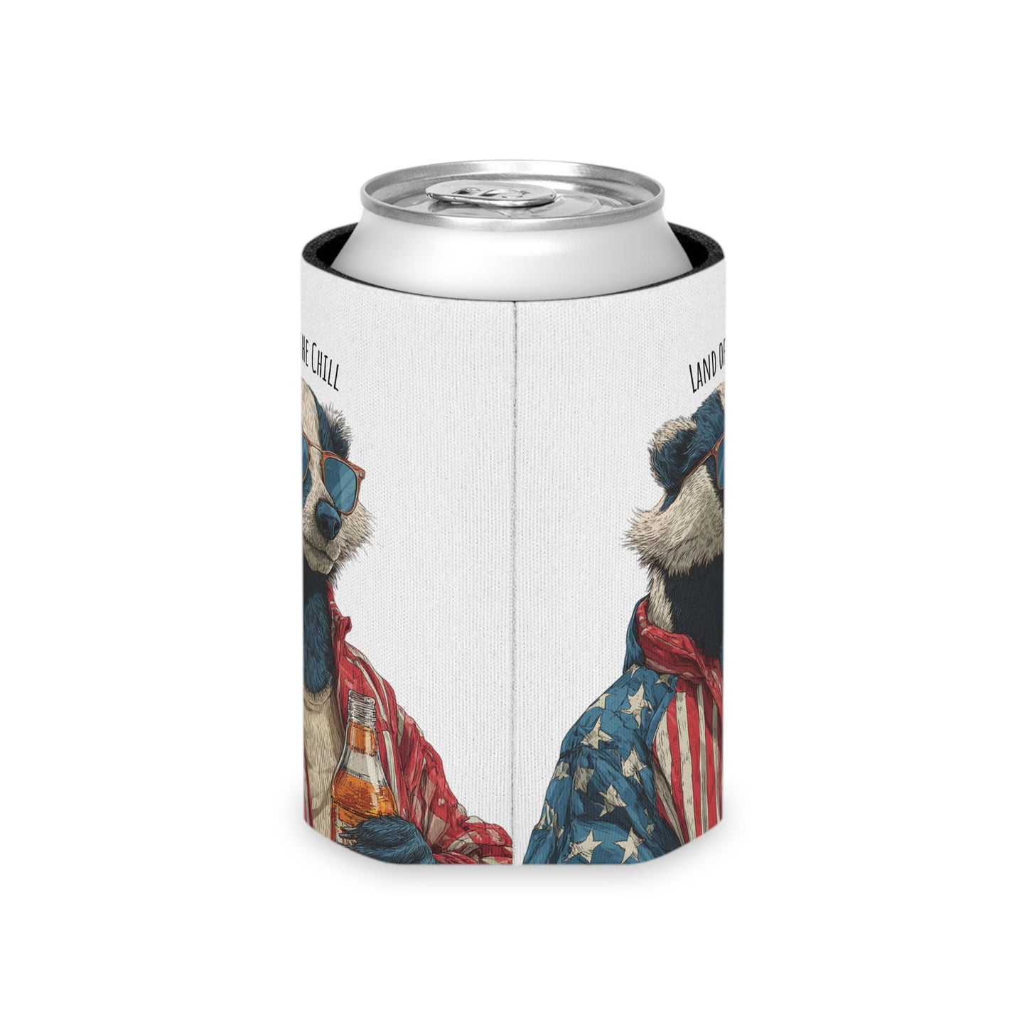 Land of the Chill Badger Can Cooler | Patriotic Americana Beer Holder