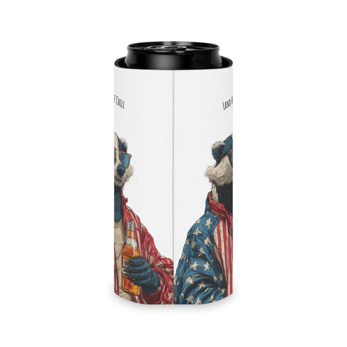Land of the Chill Badger Can Cooler | Patriotic Americana Beer Holder