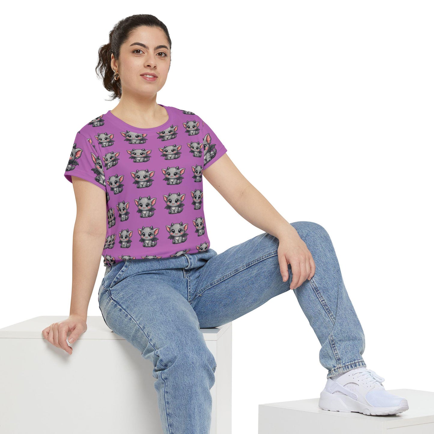 Unicorn Kitten All-Over Print Shirt | Whimsical Mauve Tee