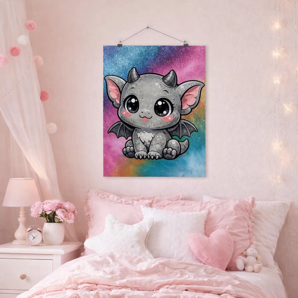 Baby Dragon Poster | Whimsical Nursery Art, Galaxy Wash Print