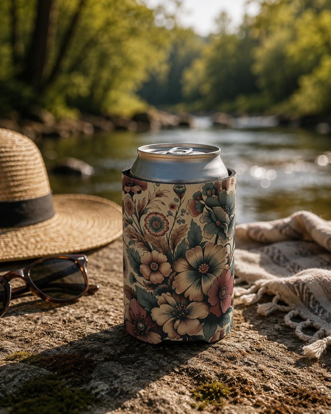 Vintage Floral Can Cooler: Retro Beverage Sleeve