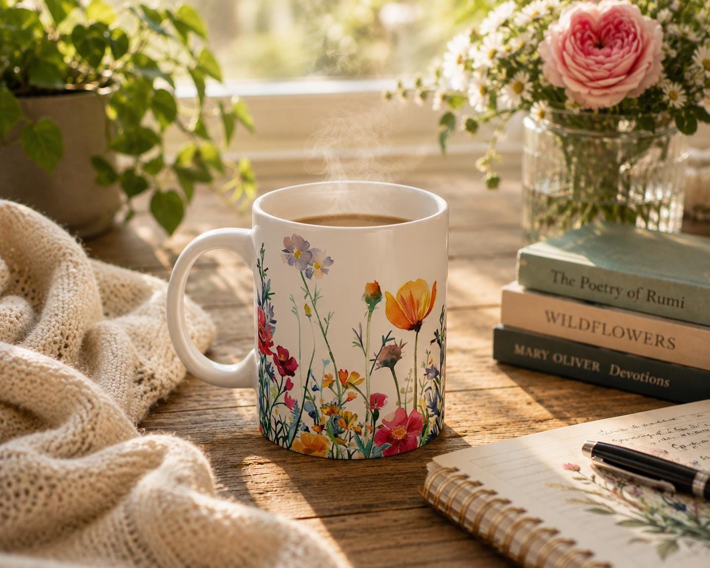 Watercolor Wildflower Mug: Boho Floral Coffee Cup
