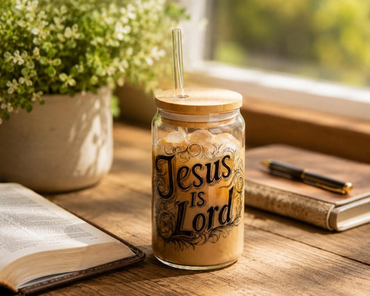 Jesus Is Lord Sipper Glass: Christian Cross & Dove, 16oz