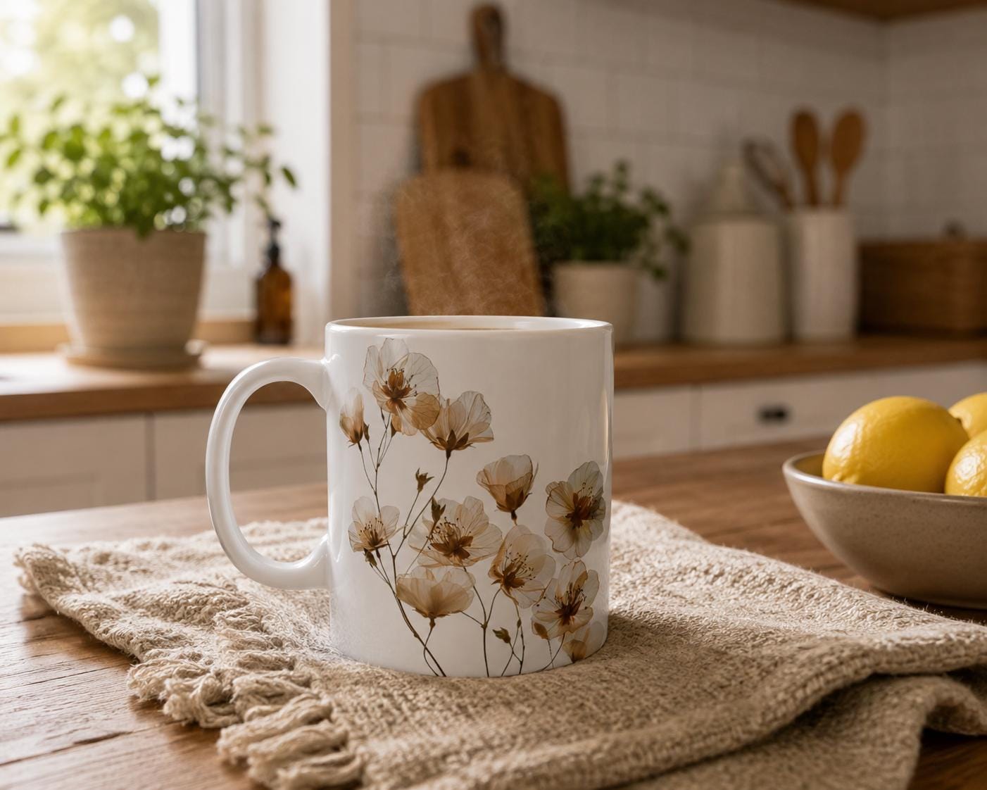 Watercolor Wildflower Mug: Transparent Floral Coffee Cup
