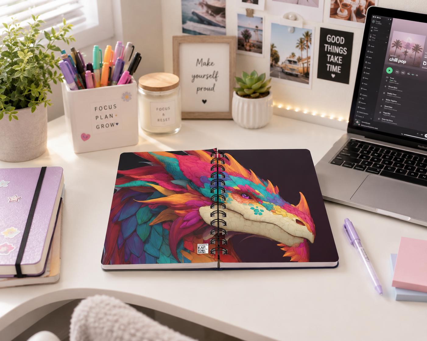 Colorful Feathered Dragon Spiral Bound Journal | Vibrant Fantasy Creature Notebook