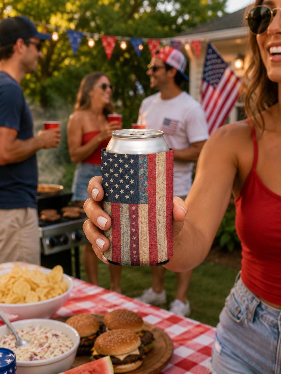 Distressed American Flag Can Cooler | Patriotic Beverage Koozie