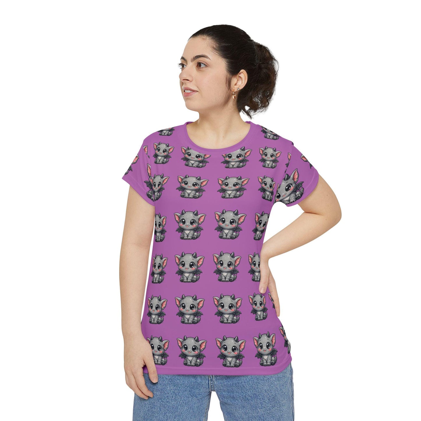 Unicorn Kitten All-Over Print Shirt | Whimsical Mauve Tee