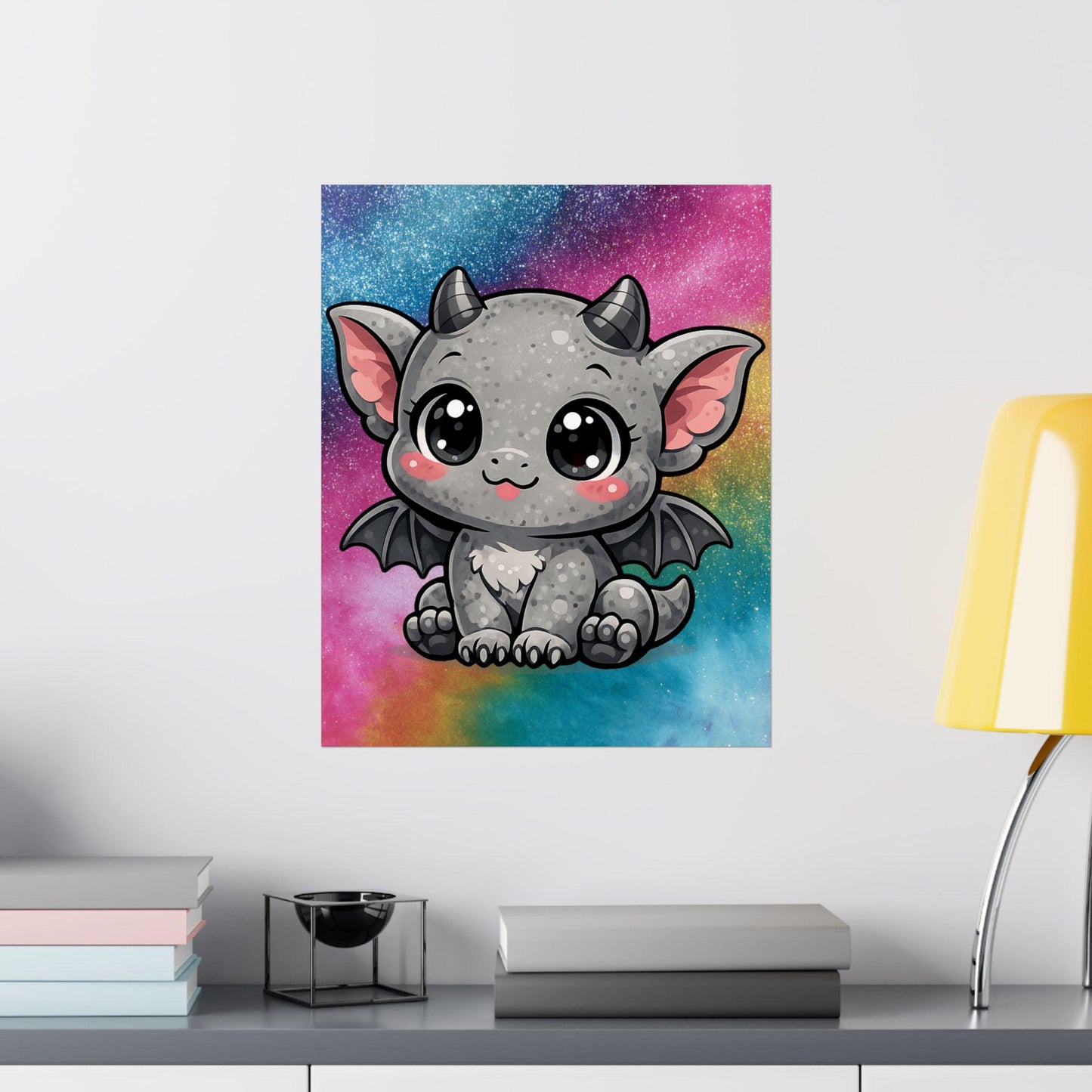 Baby Dragon Poster | Whimsical Nursery Art, Galaxy Wash Print