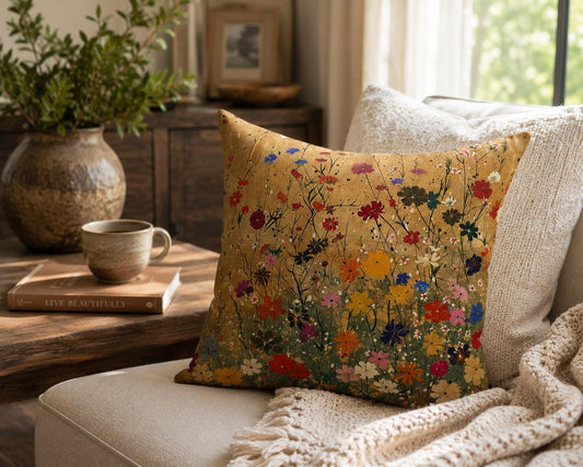 Japanese Wildflowers on a Spun Polyester Square Pillow
