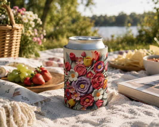 Floral Can Cooler: Botanical Flower Pattern Drink Holder