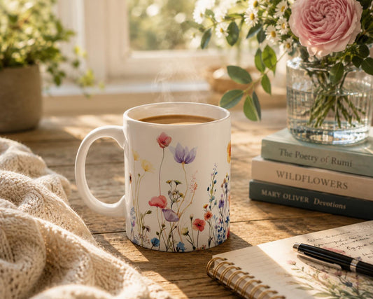 Watercolor Wildflower Mug: Boho Pressed Flowers Coffee Mug