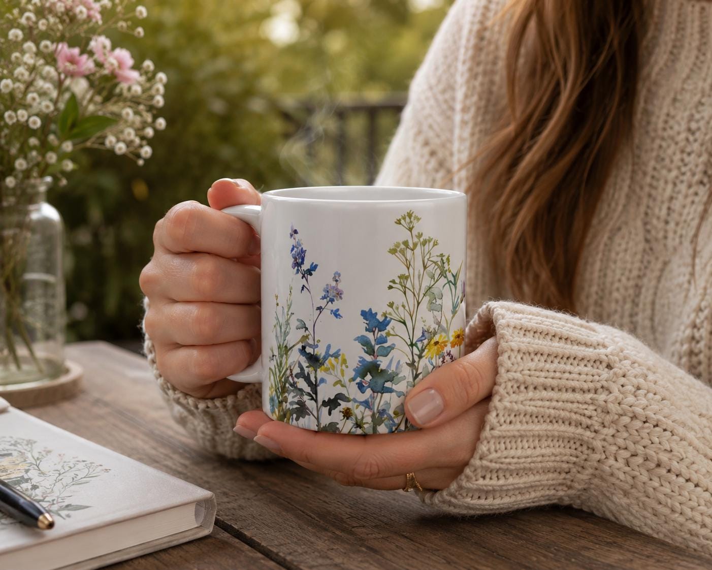 Watercolor Wildflower Mug: Boho Floral Coffee Mug, Spring Gift