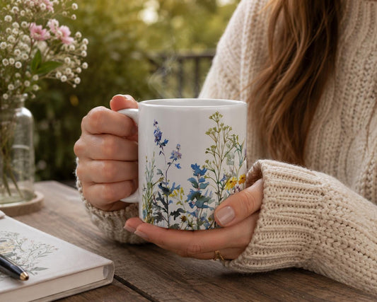 Watercolor Wildflower Mug: Boho Floral Coffee Mug, Spring Gift